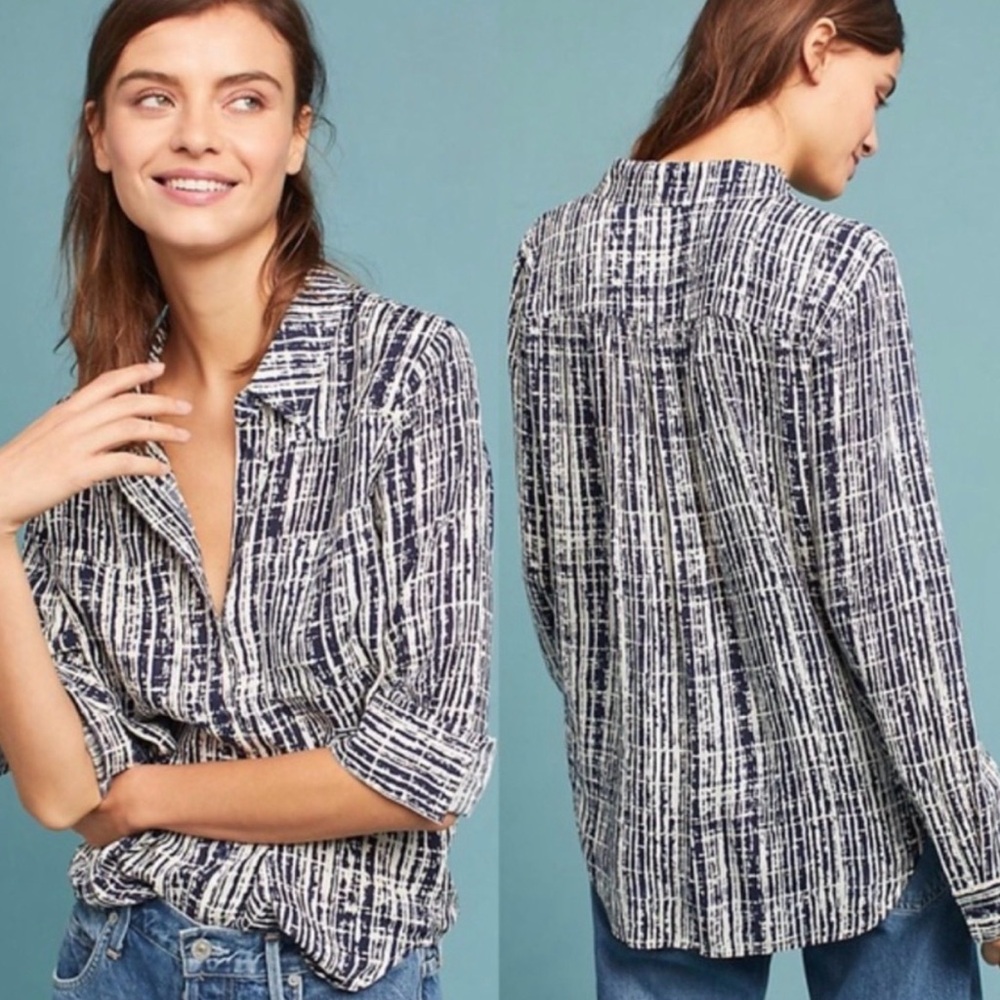 HOLDING HORSES Navy and White Button Down Shirt